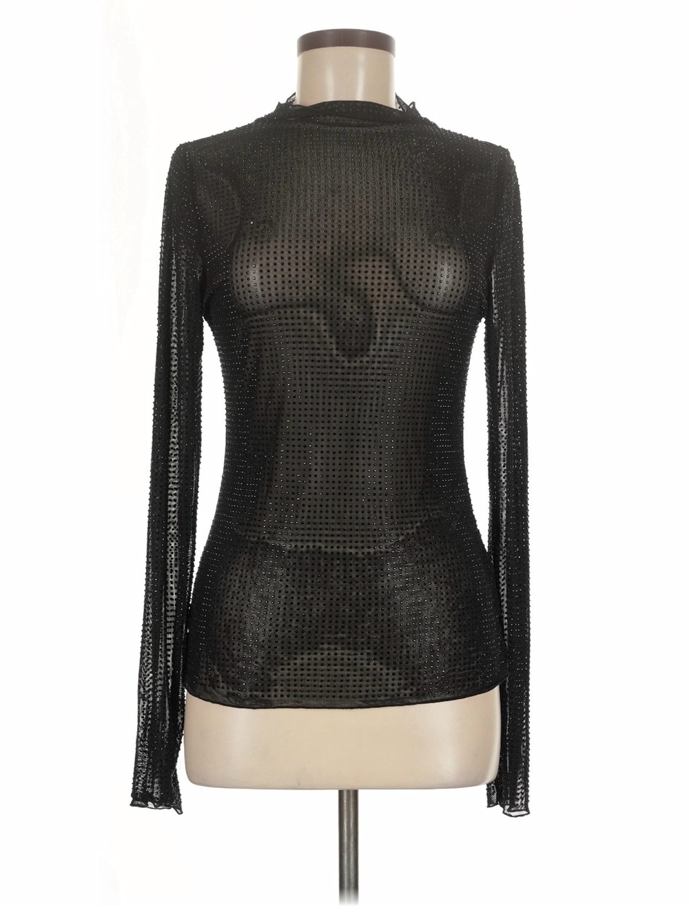 Intimately by Free People Black Sheer Long-Sleeve Mesh Top with Subtle Shine